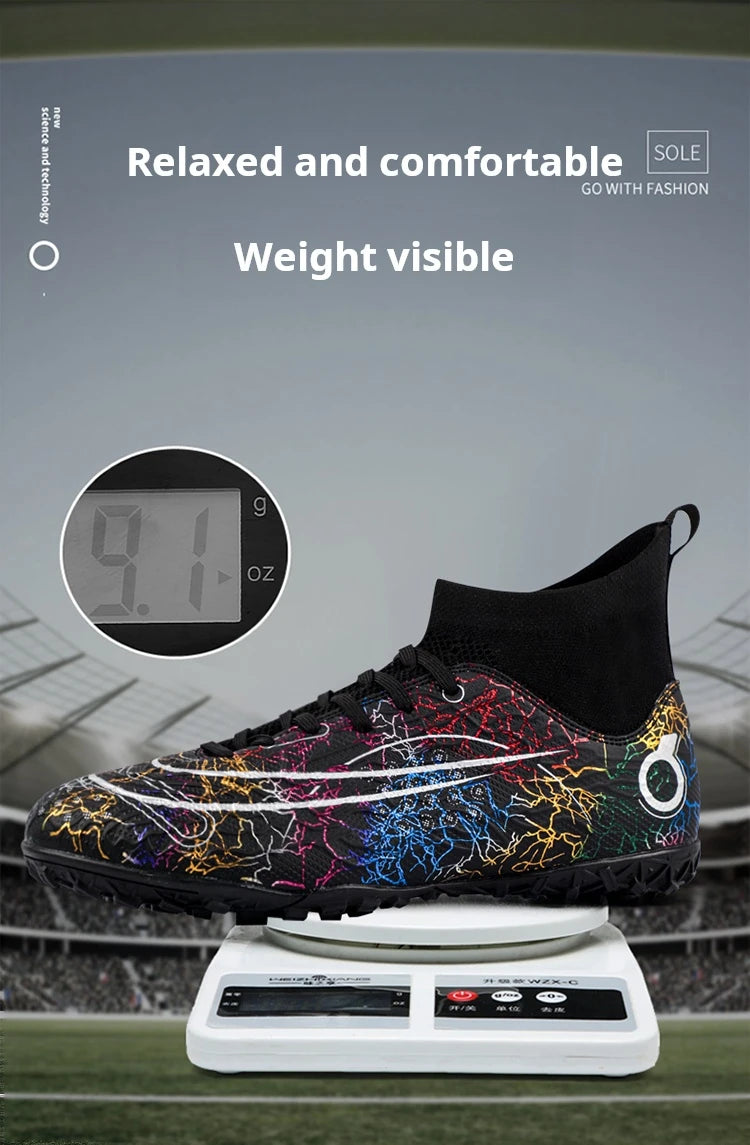 Mens Boys Professional Football Boots TF/FG Soccer Shoes High Ankle Kids Cleats