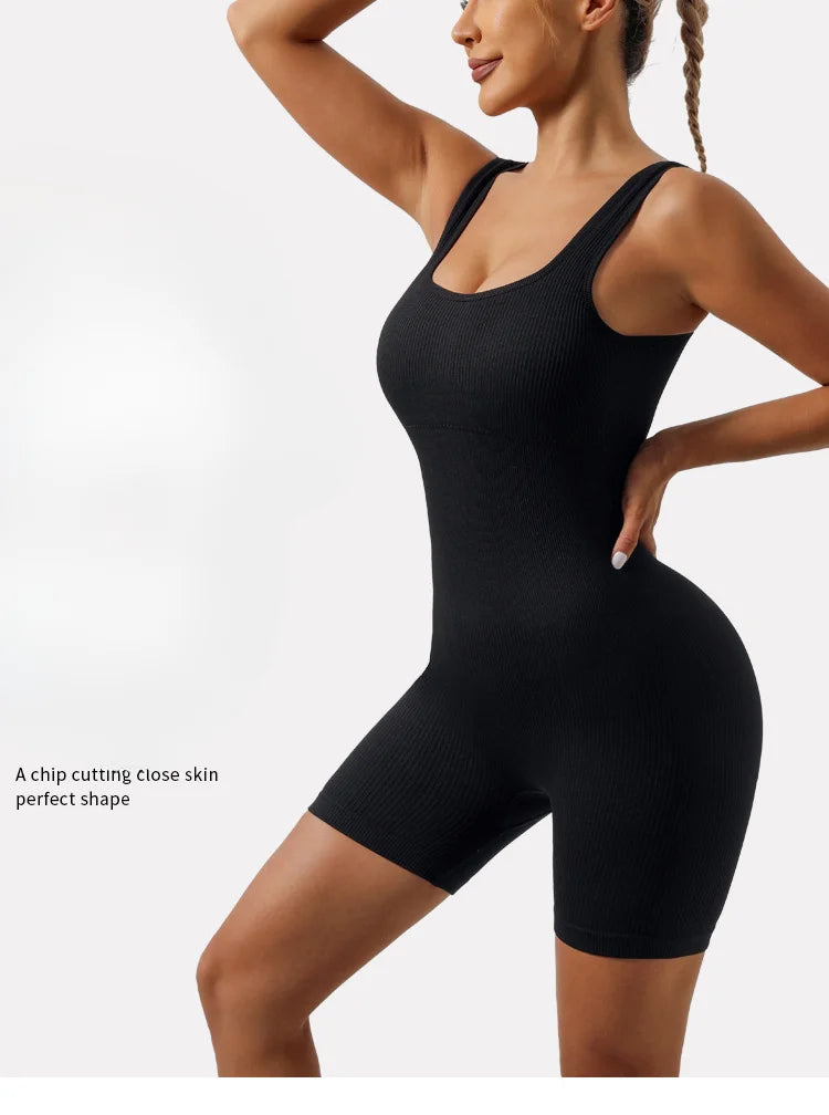 Threaded Jumpsuit Shorts Seamless Elastic Sportswear Fitness