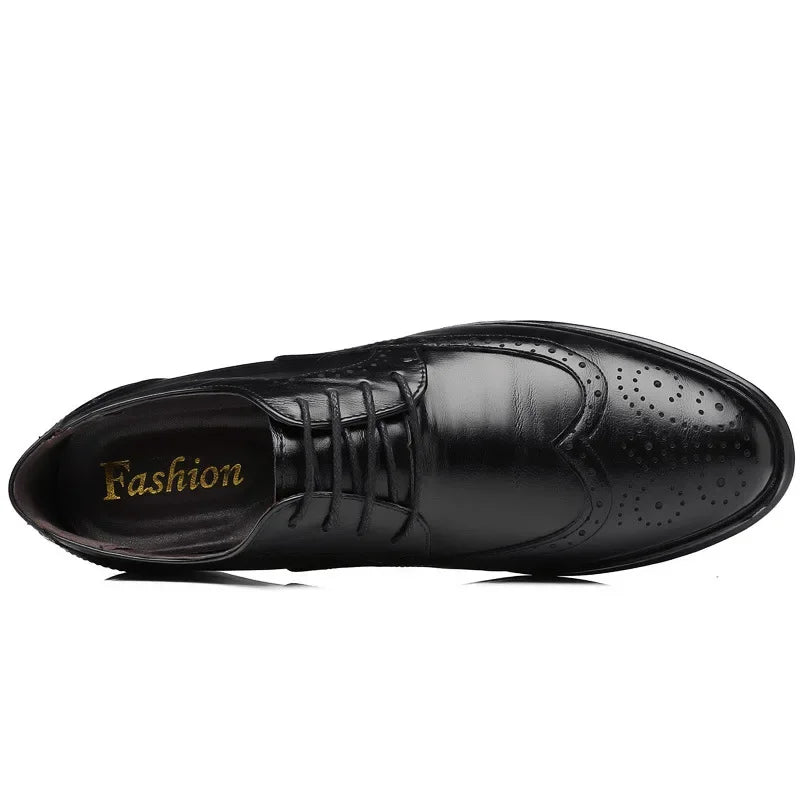 Oxford Shoes Genuine Calfskin Leather Brogue Dress Shoes Classic Business Formal