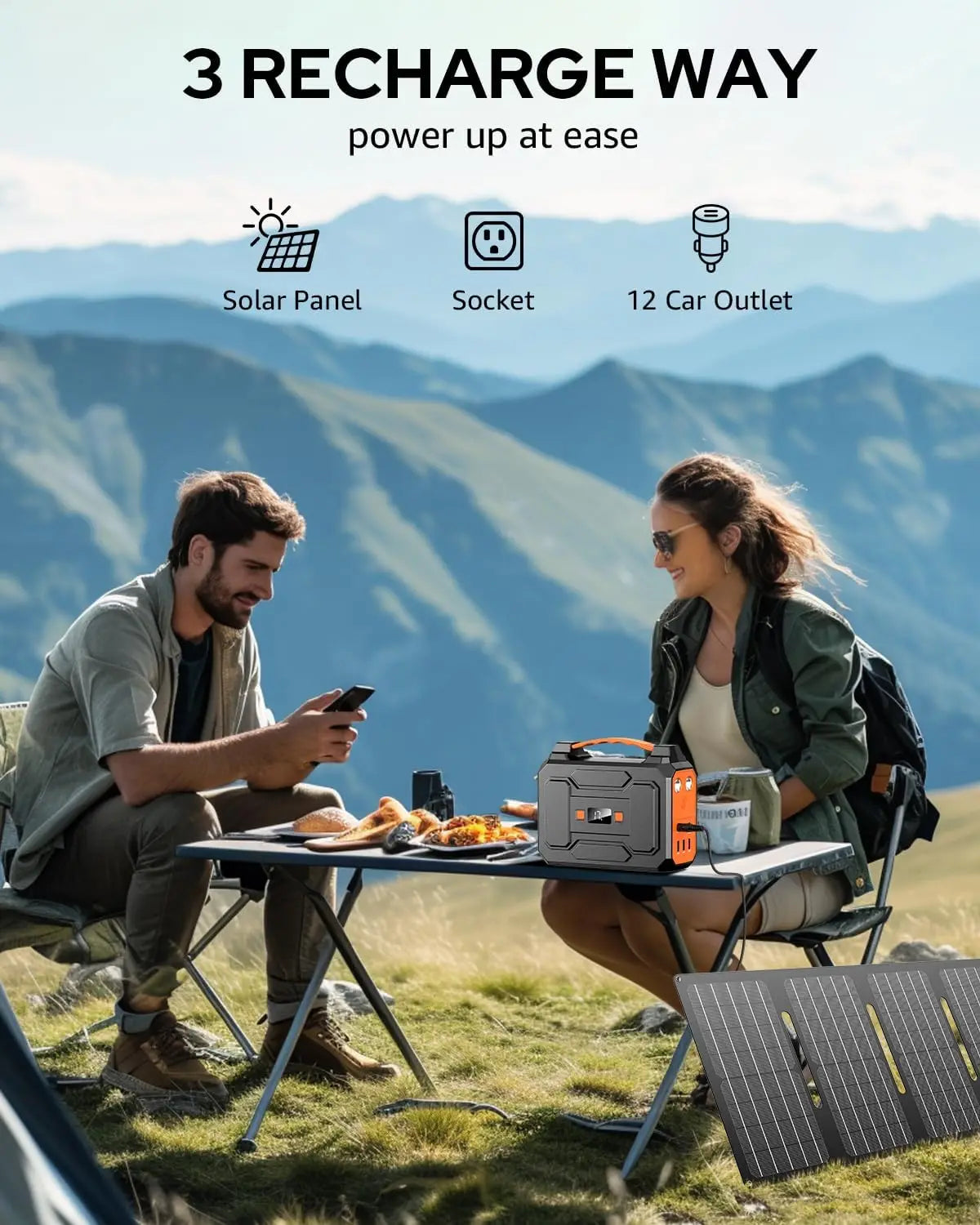 table Power Station Bank 146Wh 200W Peak(100W Rated), Solar Powered Power