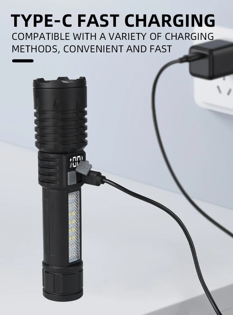 Portable Rechargeable High Power LED Flashlights With Display Screen Zoom Tactical