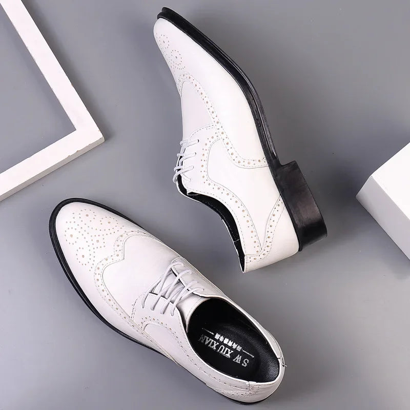 Oxford Shoes Genuine Calfskin Leather Brogue Dress Shoes Classic Business Formal
