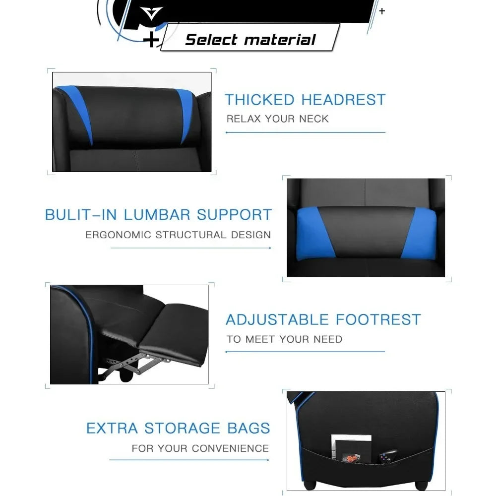Gaming Recliner Chair Racing Style Single PU Leather Sofa Modern Living Room Recliner