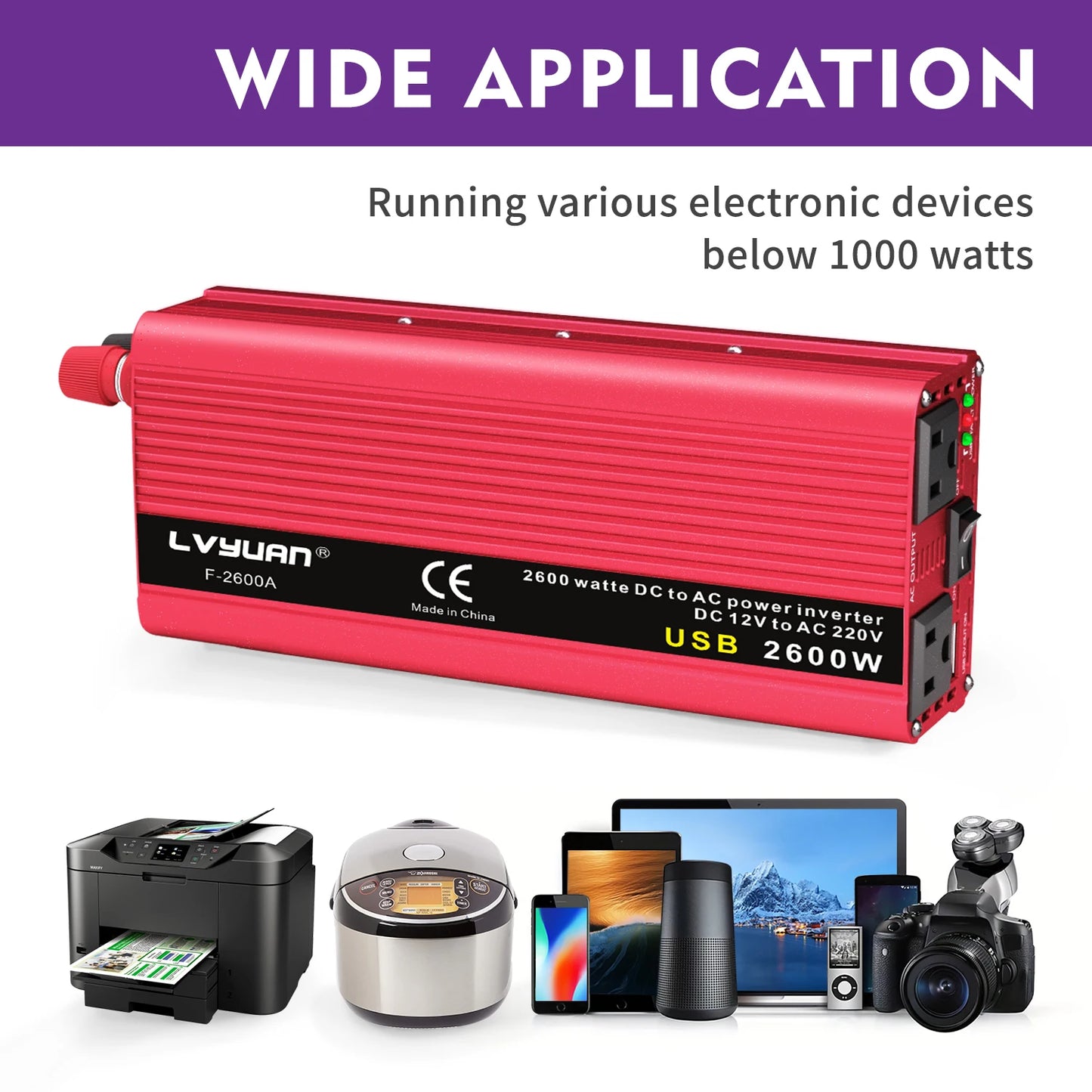 DC12V to AC110V Inverter Power 1500W/2000W/2600W Portable Car Inverter
