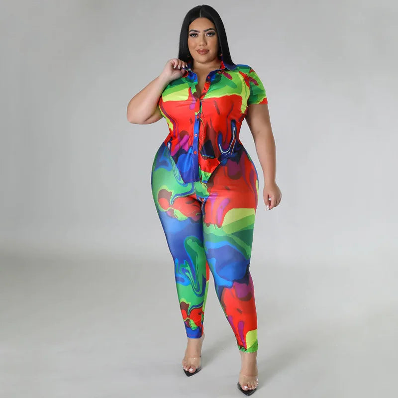 Perl Plus Size Printed Casual Two Piece Set Women Outfit Leisure