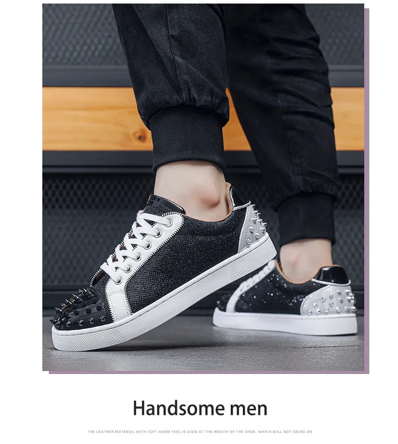Sneakers Casual Men Designer Rivet Punk Board Shoes Fashion Leather Canvas Breathable