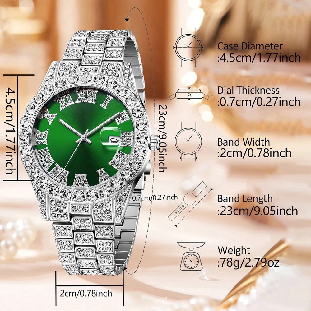 4pcs Men's Casual Quartz Watch Alloy Strap With Date Silver And Alloy Rhinestone
