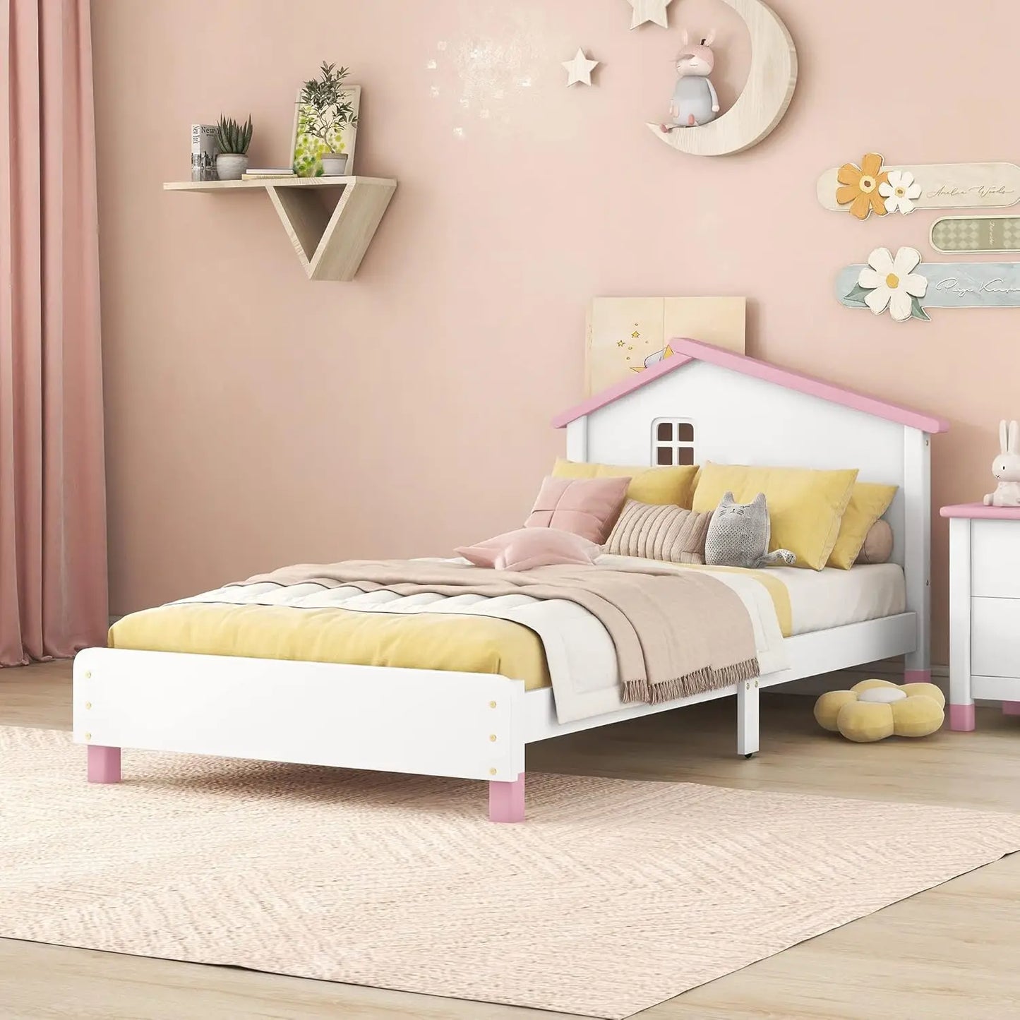 Bed Frame, with House-Shaped Headboard for Boys Girls Kids Toddle, Children Beds