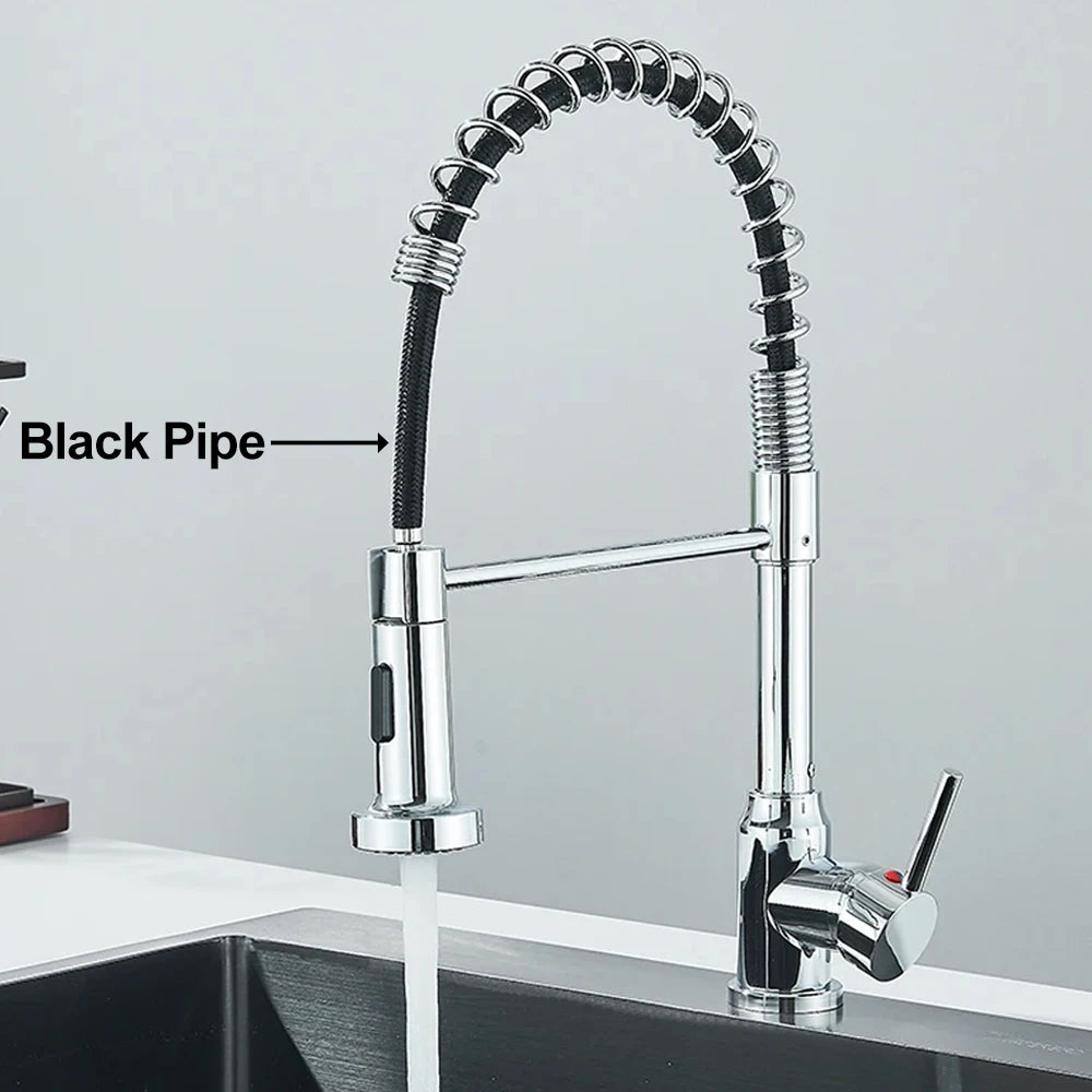 Matte Black Kitchen Sink Faucet One Handle Spring Hot and Cold Water Tap