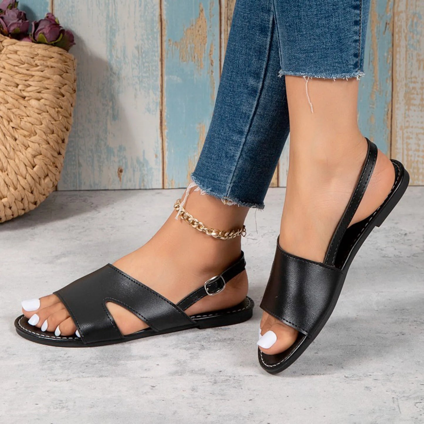 Casual Low Heel Barefoot Slippers Womens Shoes Ladies Fashion Summer Solid Color