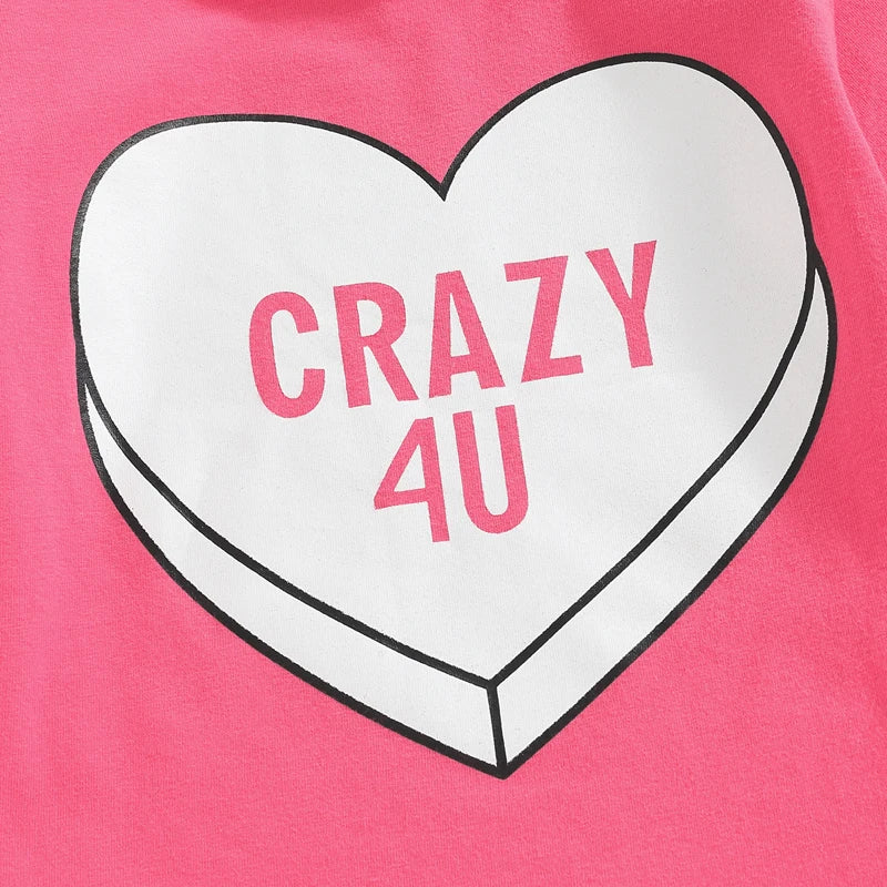 T-Shirts Heart Print Flare Pants Headband 3Pcs Set Love Theme