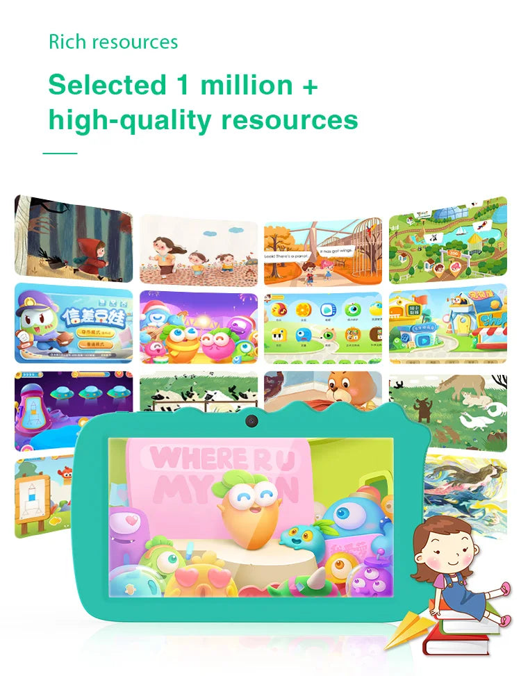 QPS Best Gift 7 inch Kids Tablet Children Pre-Installed Educational APP Android Tablet Pc for Boys Girls