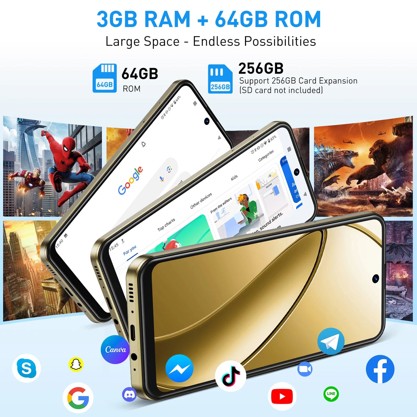 XGODY X31 New,Cell phone,6.5 inch,3GB RAM,64GB ROM,Smartphone Android,