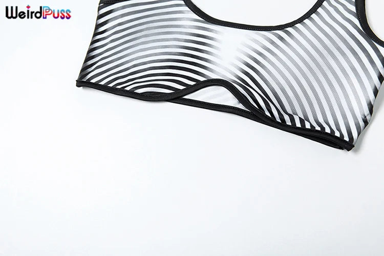 Weird Puss Gradient Print 2 Piece Set Women Skinny Striped Stretch