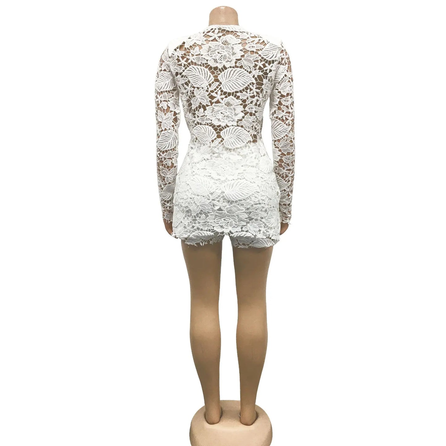 Echoine 2023 Autumn New Women Sexy Style Hollow Out Solid Jacquard Long Sleeve Shirts and Shorts Two Piece Set