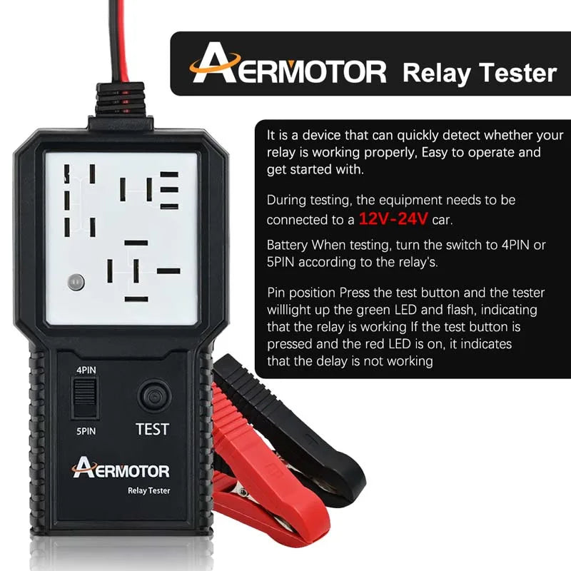 Aermotor 12-24V Car Relay Tester Electronic Automotive Relay Detector Auto Battery