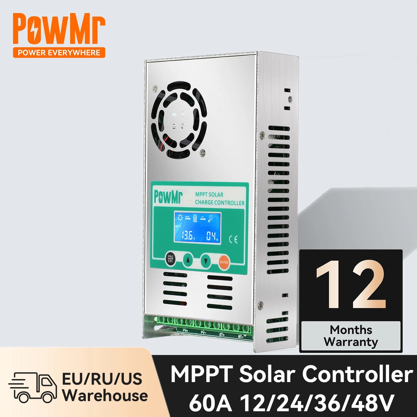 Powmr MPPT Solar Charge Controller 60A 12V 24V 36V 48V Solar Regulator