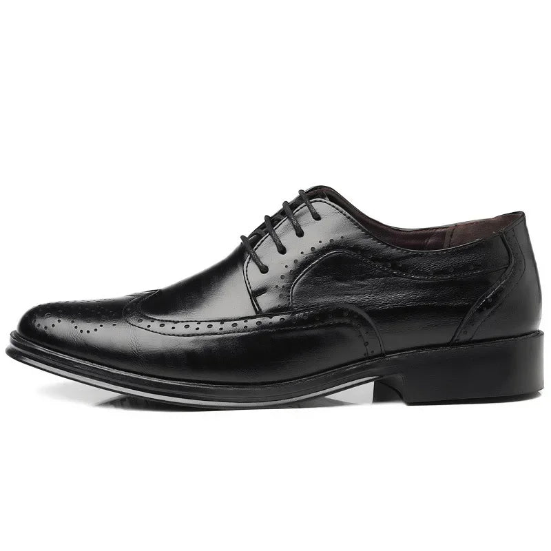 Oxford Shoes Genuine Calfskin Leather Brogue Dress Shoes Classic Business Formal