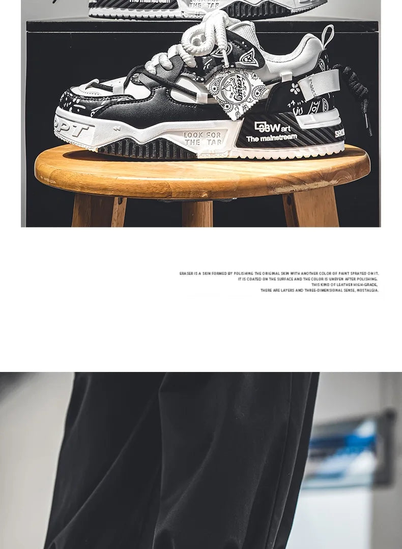 Platform Sneakers for Men Trend Design Graffiti Skateboard