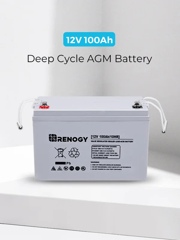 Renogy 12 Volt 100Ah Deep Cycle AGM Battery, 3% Self-Discharge Rate, 1100A Max