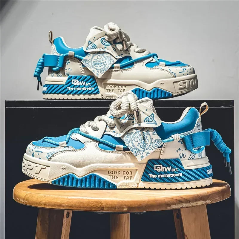 Platform Sneakers for Men Trend Design Graffiti Skateboard