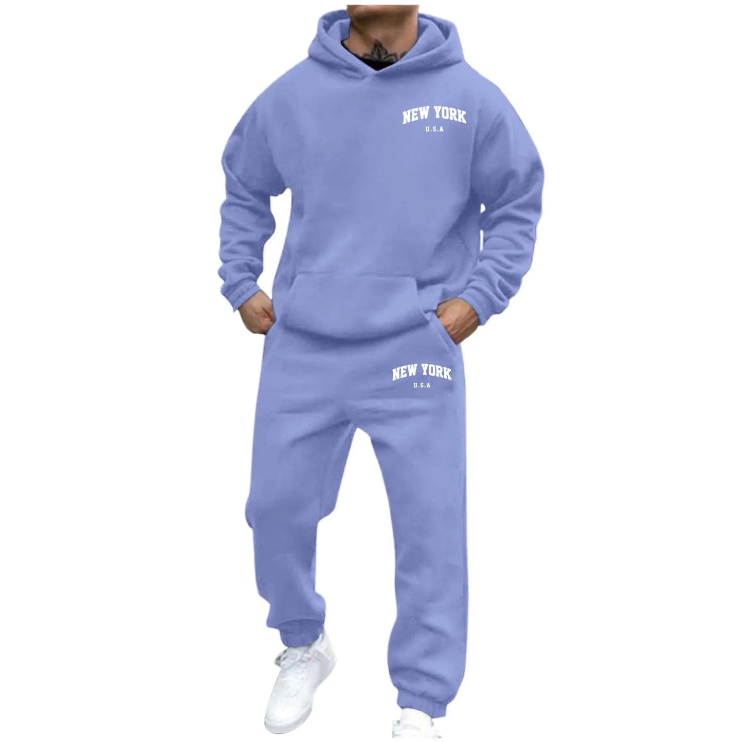 Two Piece Set Printed Oversized Hoodie Men Sweatshirts Hip Hop