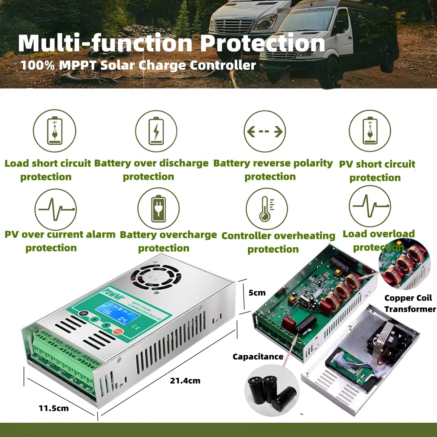 Powmr MPPT Solar Charge Controller 60A 12V 24V 36V 48V Solar Regulator