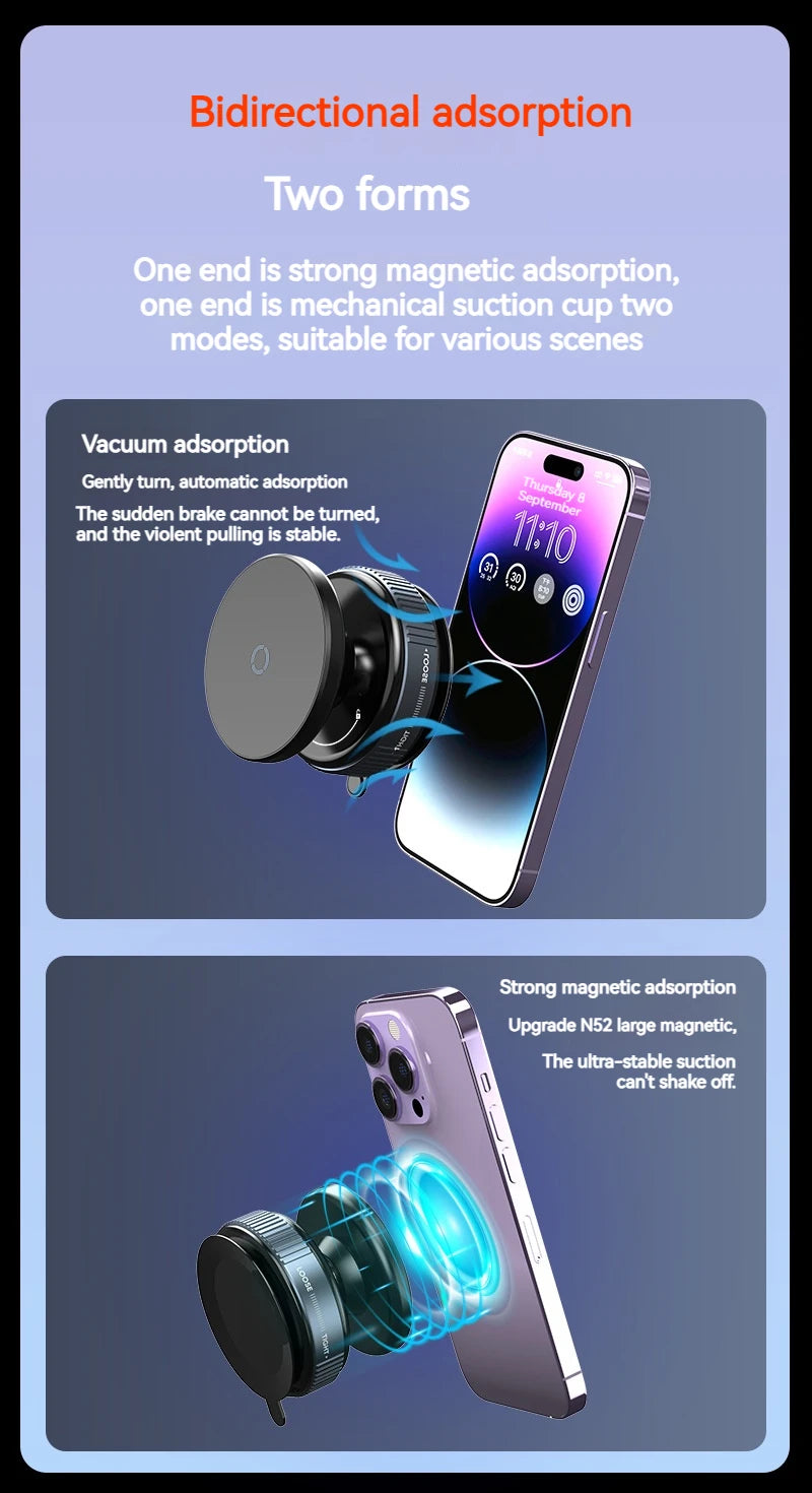 Vacuum Magnetic Car Phone Holder, Universal Suction Cup, Mirror Gym Bath Shower