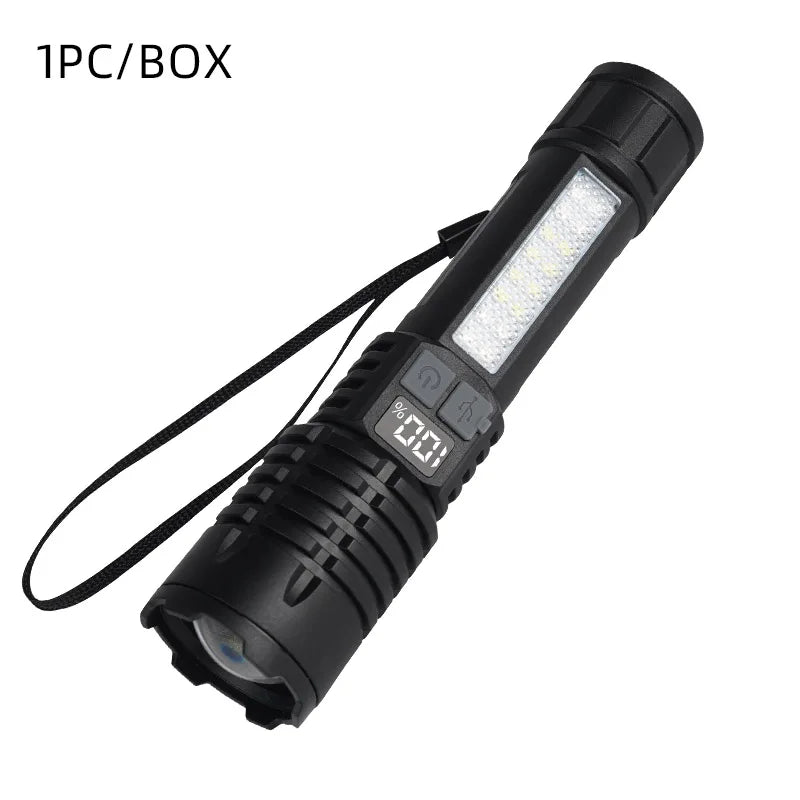 Portable Rechargeable High Power LED Flashlights With Display Screen Zoom Tactical