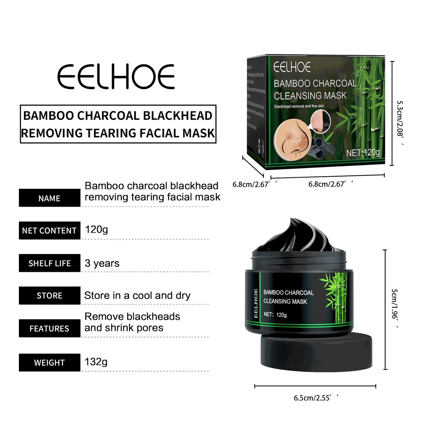 EELHOE Blackhead Remover Face Mask Oil-Control Nose Black Dots Peel off