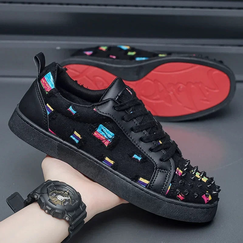 Sneakers Casual Men Designer Rivet Punk Board Shoes Fashion Leather Canvas Breathable