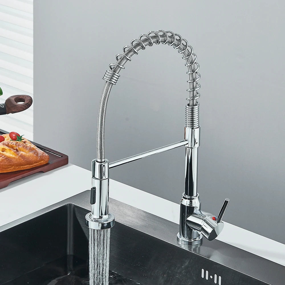 Matte Black Kitchen Sink Faucet One Handle Spring Hot and Cold Water Tap