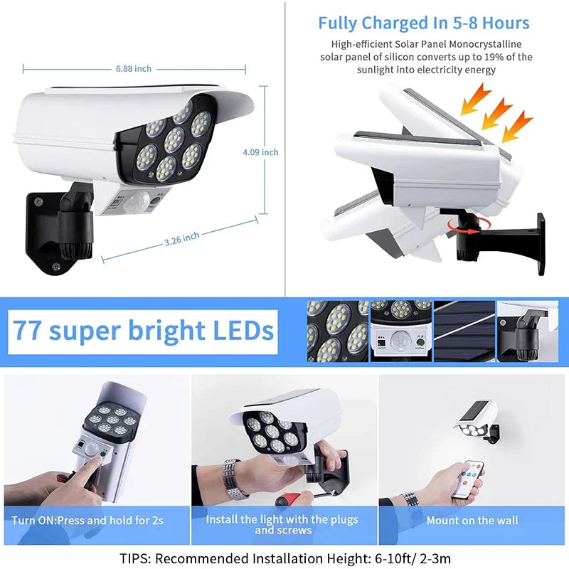 77LED Solar Light Simulation Security Dummy Camera Motion Sensor Outdoor