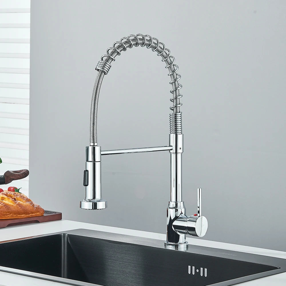 Matte Black Kitchen Sink Faucet One Handle Spring Hot and Cold Water Tap