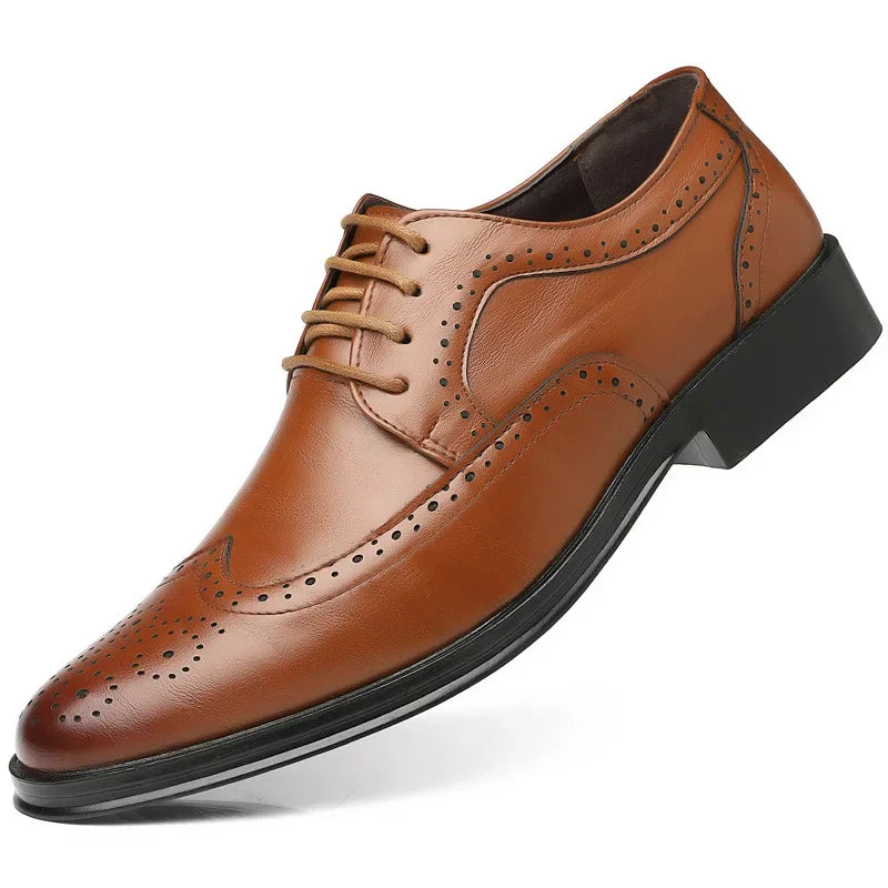 Oxford Shoes Genuine Calfskin Leather Brogue Dress Shoes Classic Business Formal