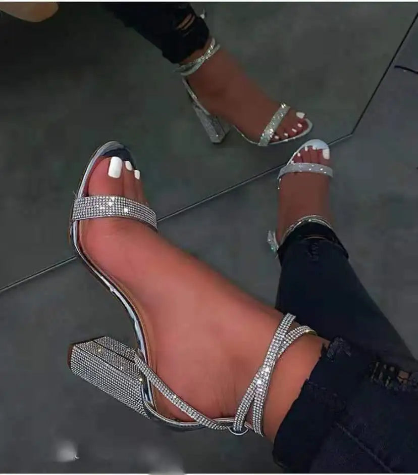 Heel Sandals Women Rhinestone Sexy Transparent High Heels Sandals Female