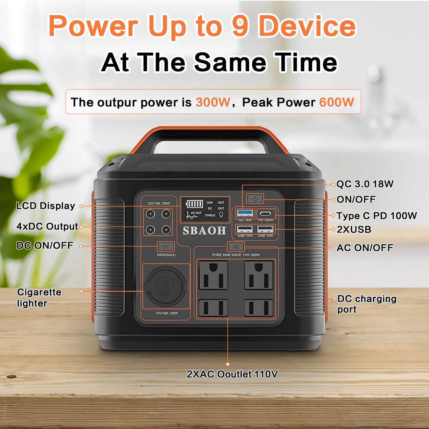 300W Portable Power Station,296Wh 80000mAh Outdoor Solar Generator Quick Charge 110V AC DC Ports for Home Backup,Outdoor RV Camp