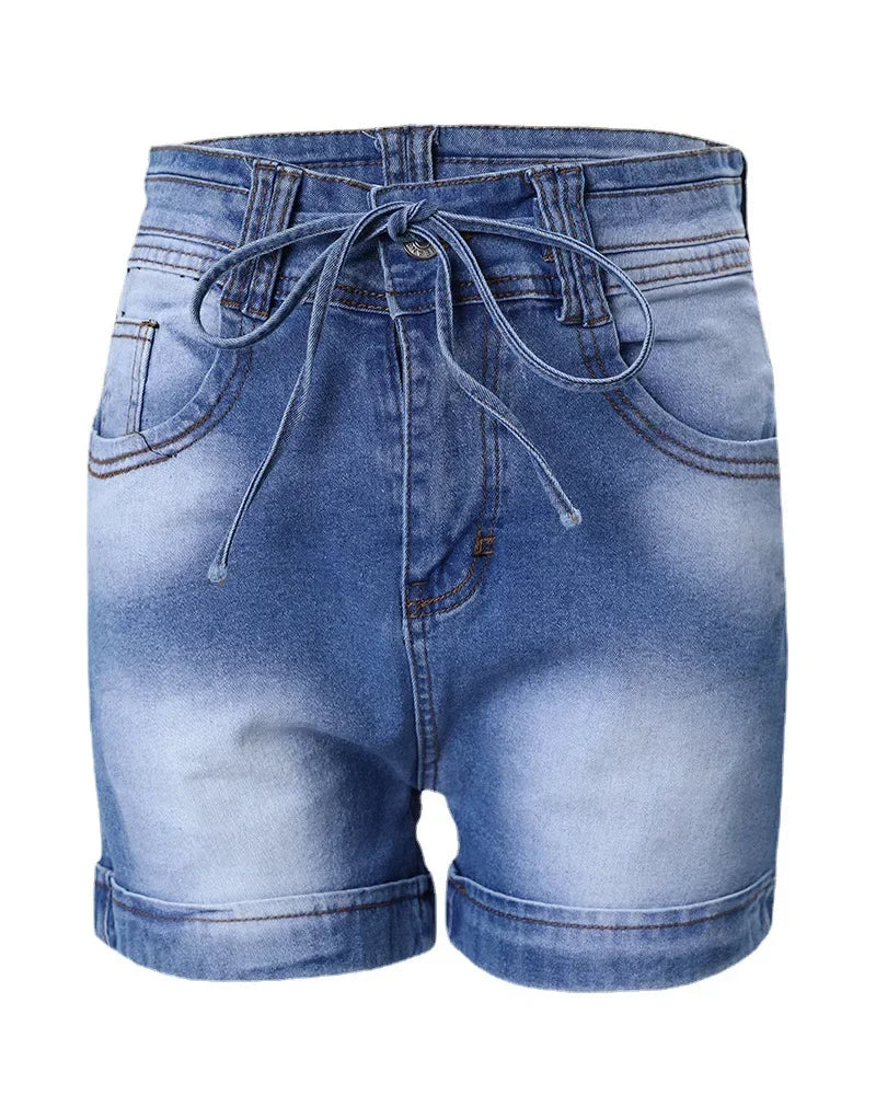 Fashion Women Jeans Spring Drawstring Tight Hip-lifting Denim Shorts for Women