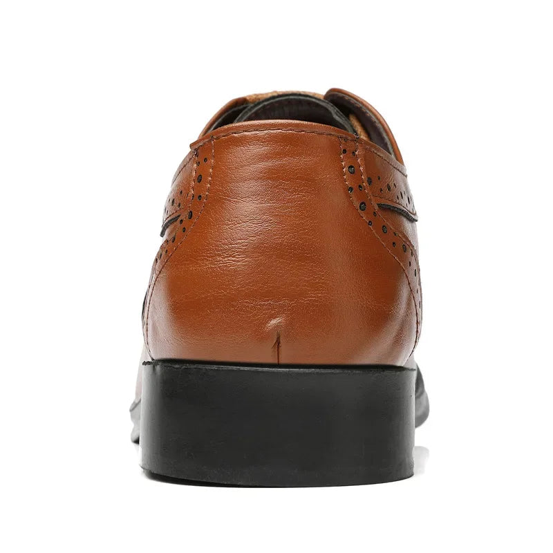 Oxford Shoes Genuine Calfskin Leather Brogue Dress Shoes Classic Business Formal