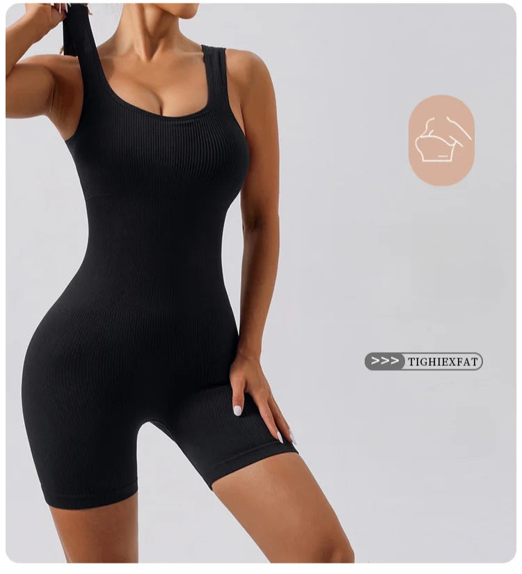 Threaded Jumpsuit Shorts Seamless Elastic Sportswear Fitness