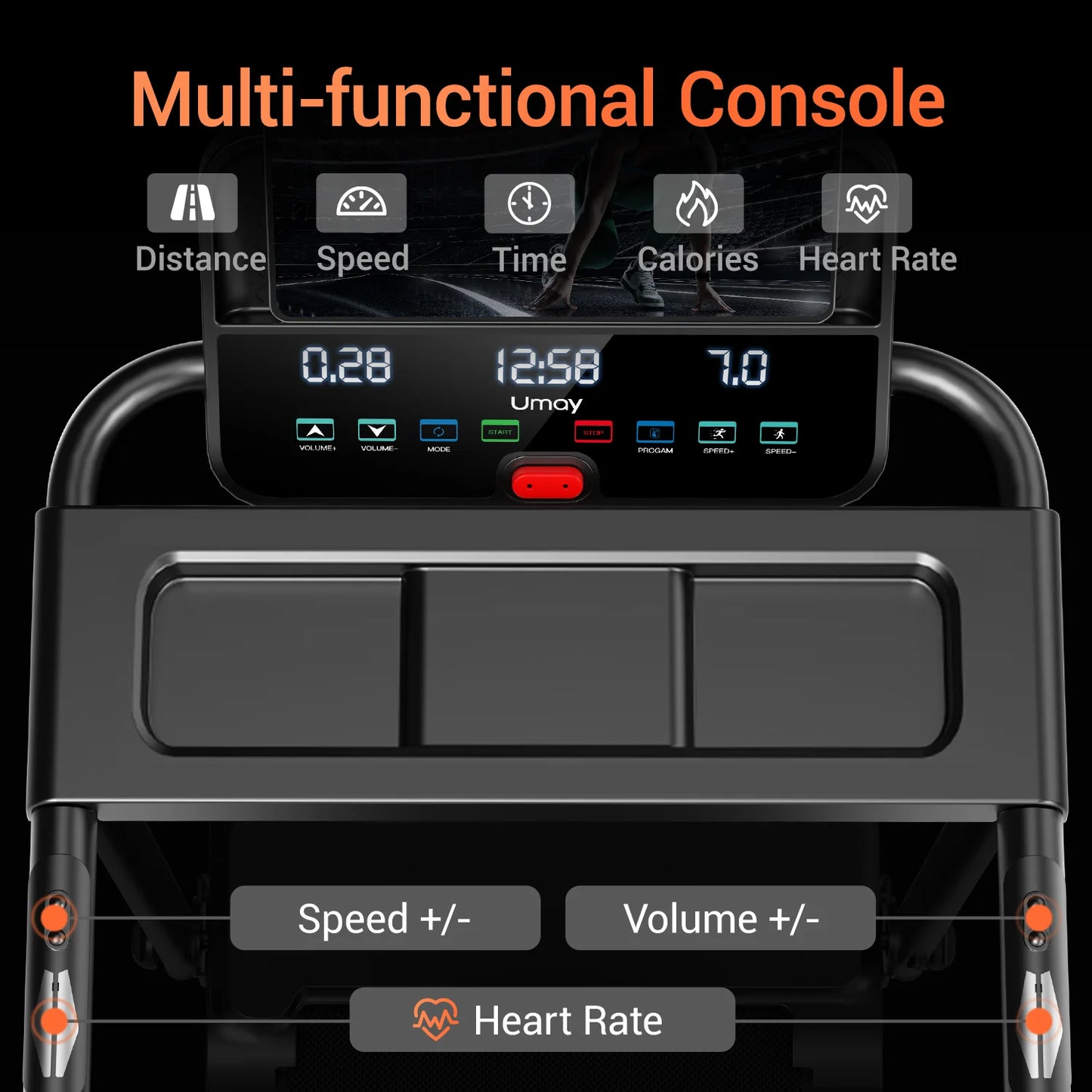 3.0HP Brushless Foldable Home Treadmill | 300LB Capacity | HR Monitor & Dual Shock