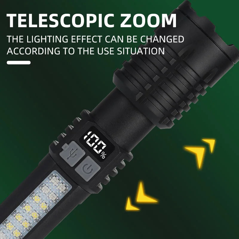 Portable Rechargeable High Power LED Flashlights With Display Screen Zoom Tactical
