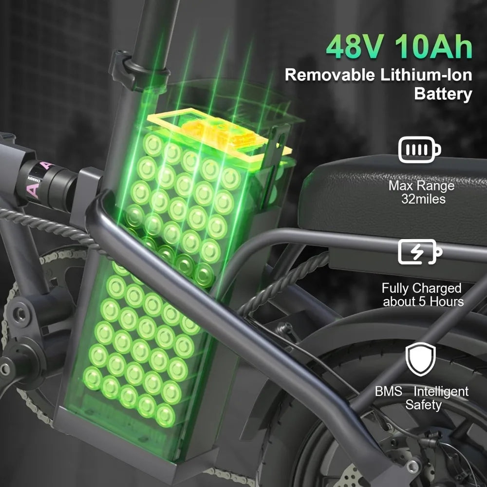 Folding Electric Bikes for Adults,14” Tire 22Mph 400W (Peak 600W)