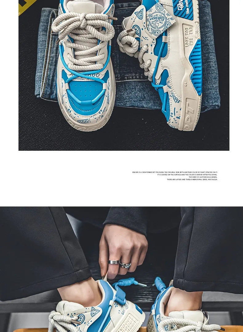 Platform Sneakers for Men Trend Design Graffiti Skateboard