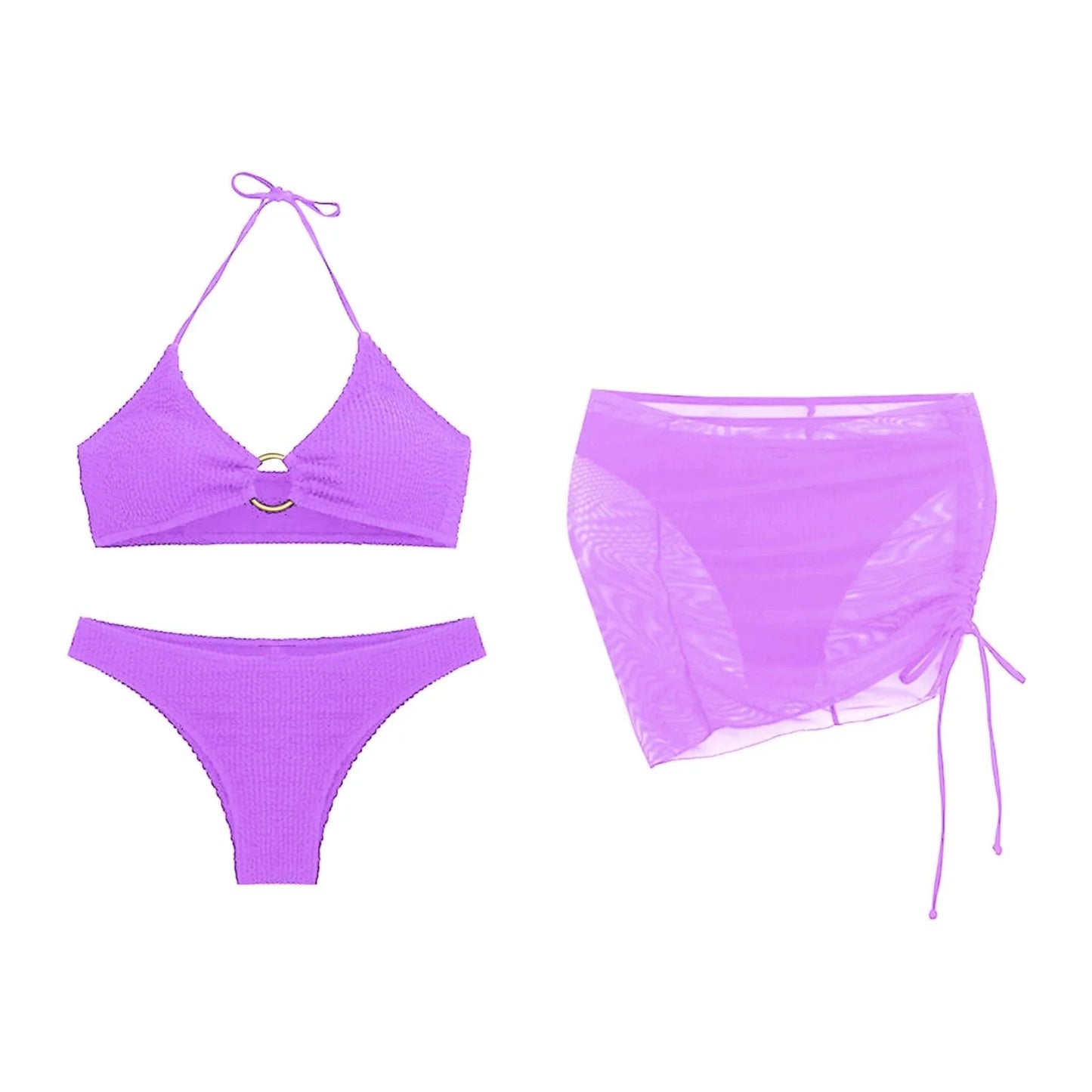 Women Matching Swimsuits Women's 3 Piece Bathing Suits Ring Bikini
