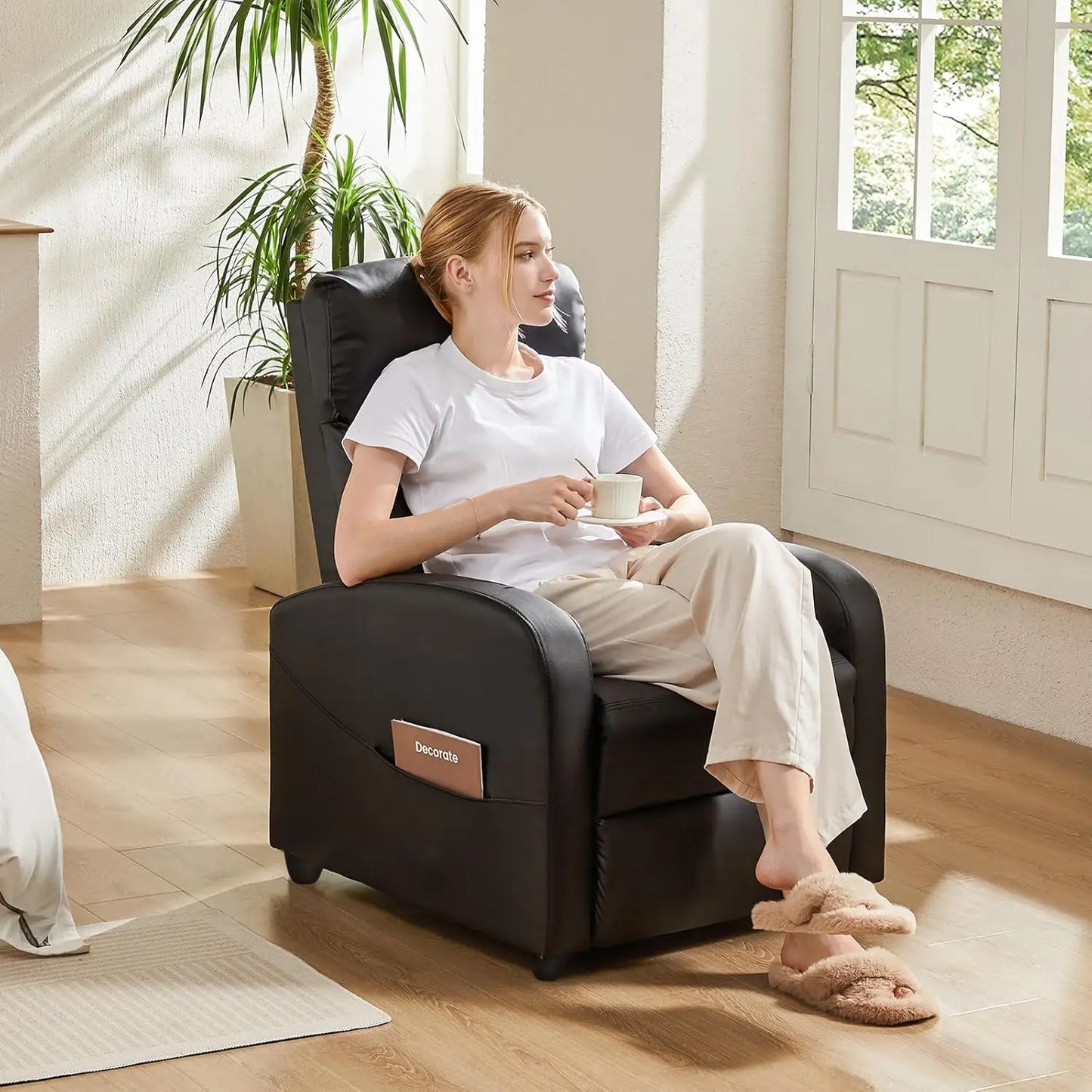 Recliner Chair for Adults, Massage PU Leather Small Recliner Home