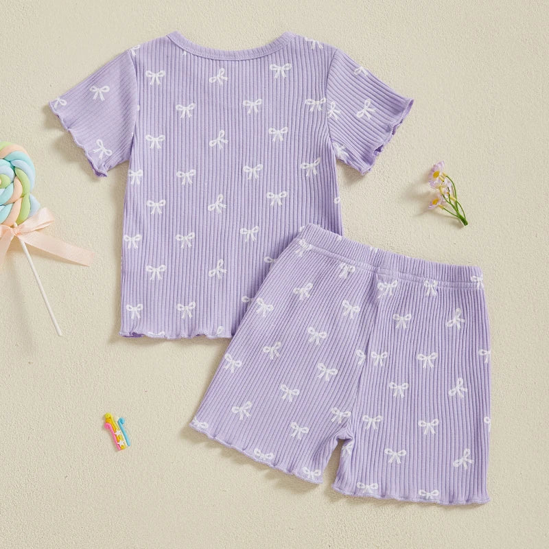 Adorable Infant Girl Ruffle Sleeve Shirt and Shorts Set with Bow