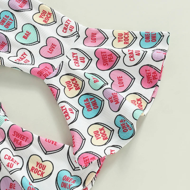 T-Shirts Heart Print Flare Pants Headband 3Pcs Set Love Theme