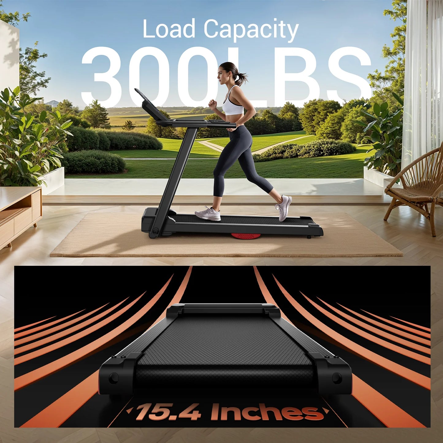 3.0HP Brushless Foldable Home Treadmill | 300LB Capacity | HR Monitor & Dual Shock