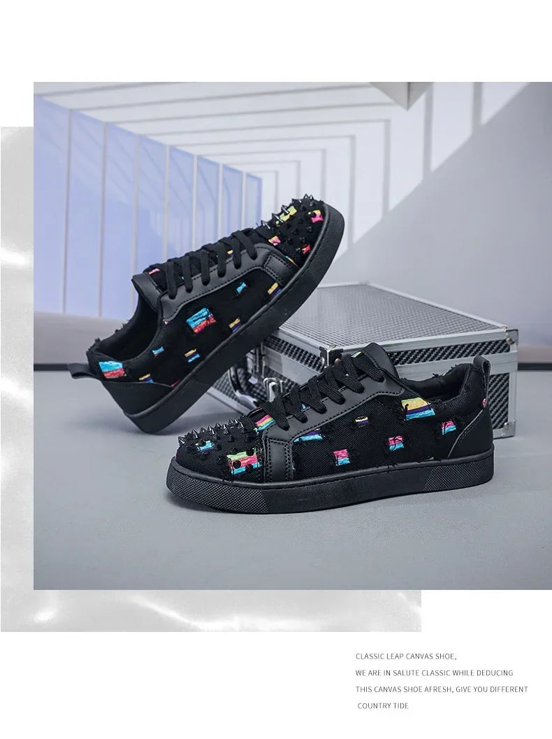 Sneakers Casual Men Designer Rivet Punk Board Shoes Fashion Leather Canvas Breathable